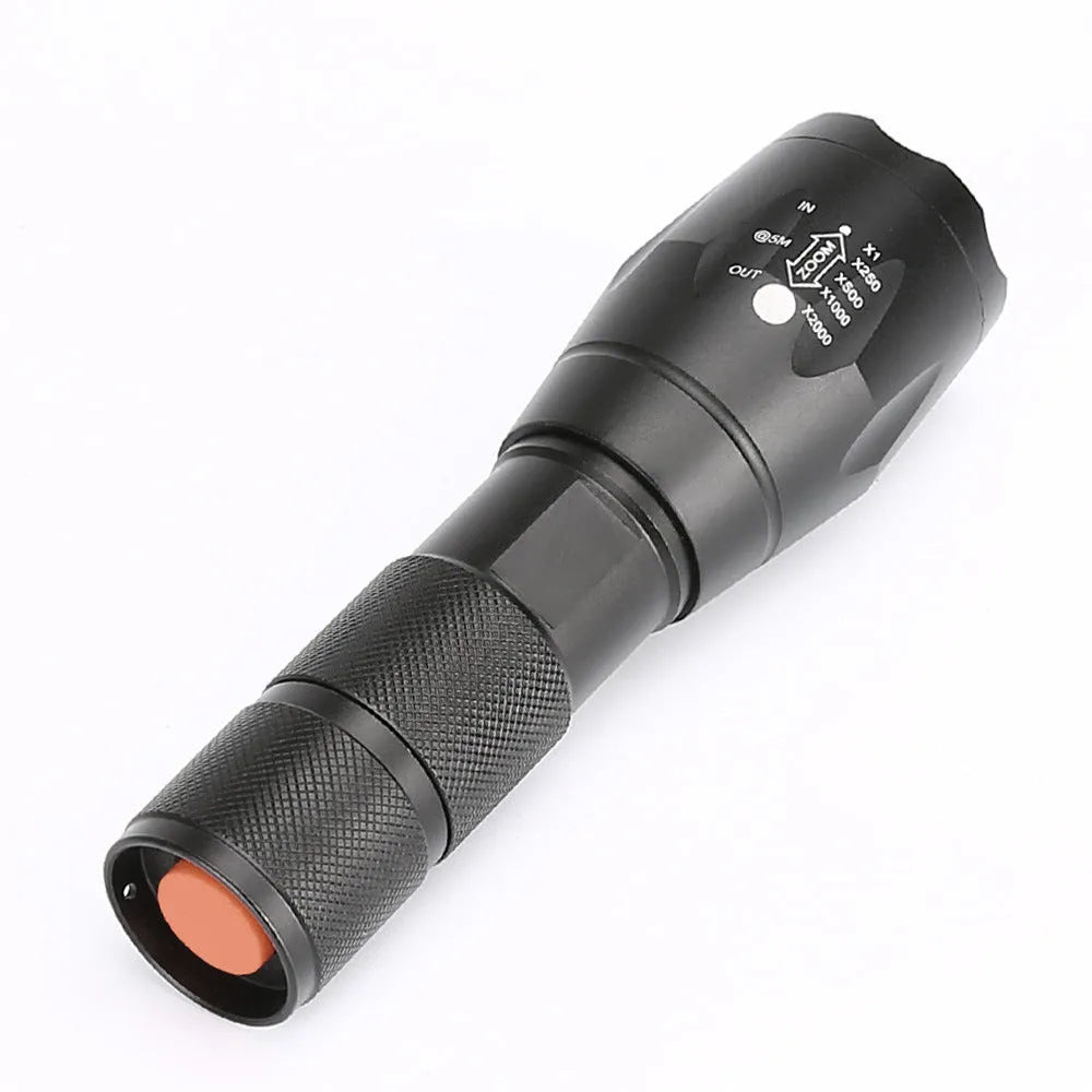 Aluminium alloy zoomable LED flashlight with adjustable focus and waterproof design for outdoor use