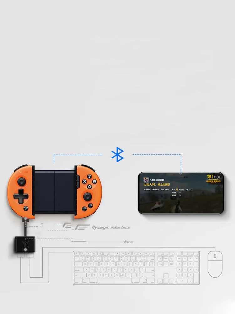Feizhi Wee2T midnight blue mobile game controller with stretch handle holding a phone.