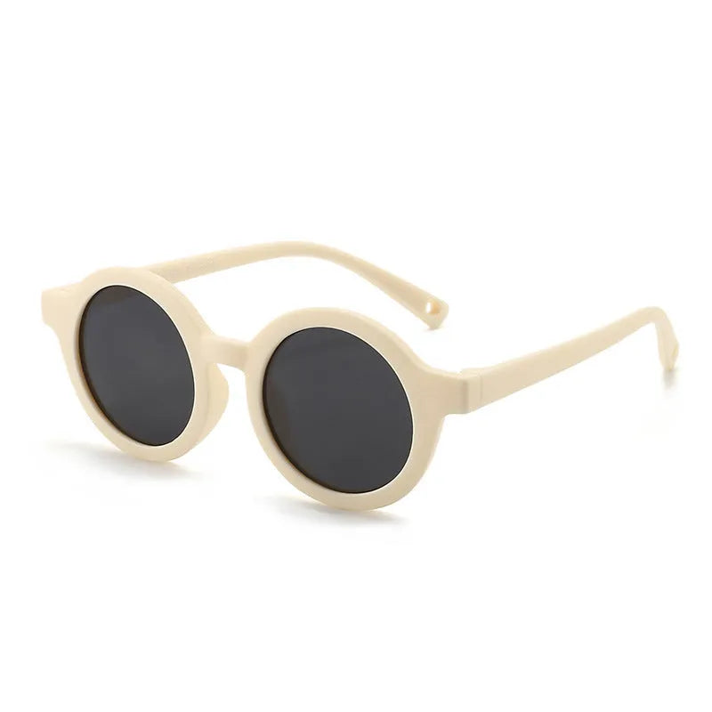 Children's round frame silicone sunglasses with UV400 protection for 0-3 year olds in multiple colour options