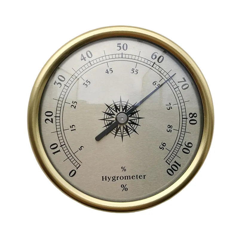 Analogue thermometer and hygrometer with aluminium outer ring and dial