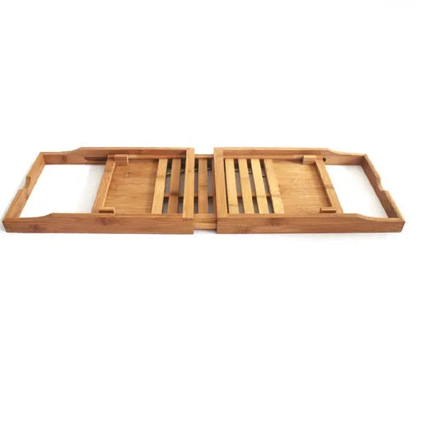 Bamboo bathtub storage frame with single-tier design for bathroom organisation