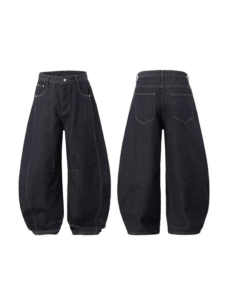 Men's wide leg denim trousers in original cow colour cotton fabric