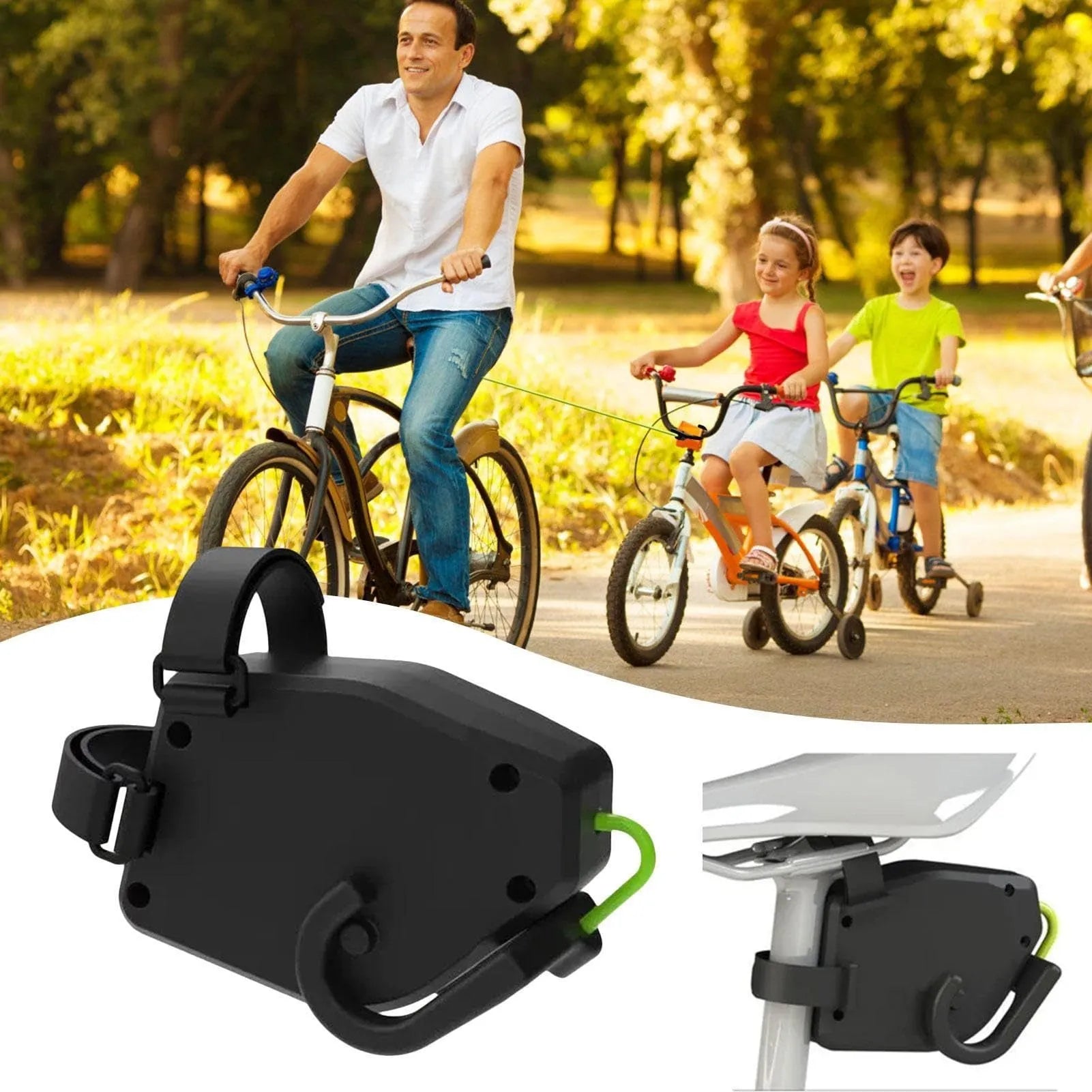 Black plastic bicycle trailer rope connector for bike trailers and child carriers