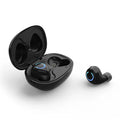 Black and white M18 true wireless in-ear Bluetooth headset with charging case.