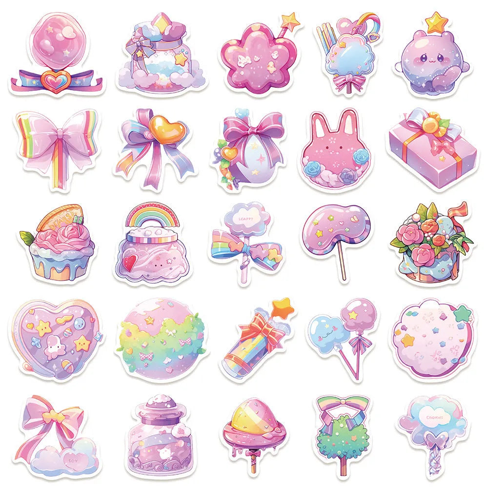 Waterproof decorative stickers with candy small items design in fresh colours, 50 sheets