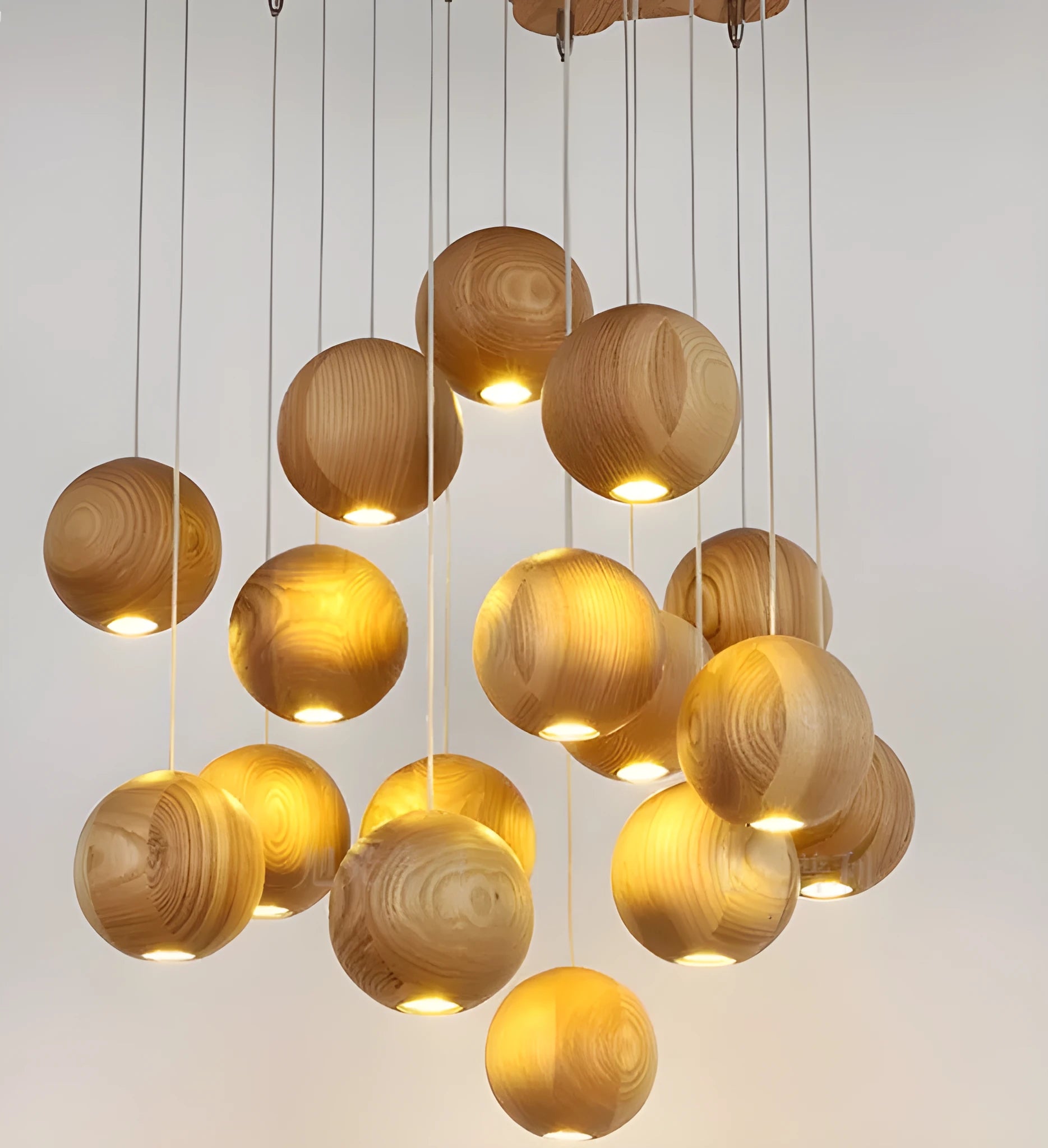 Nordic style solid wood ball chandelier ceiling pendant light with adjustable drop