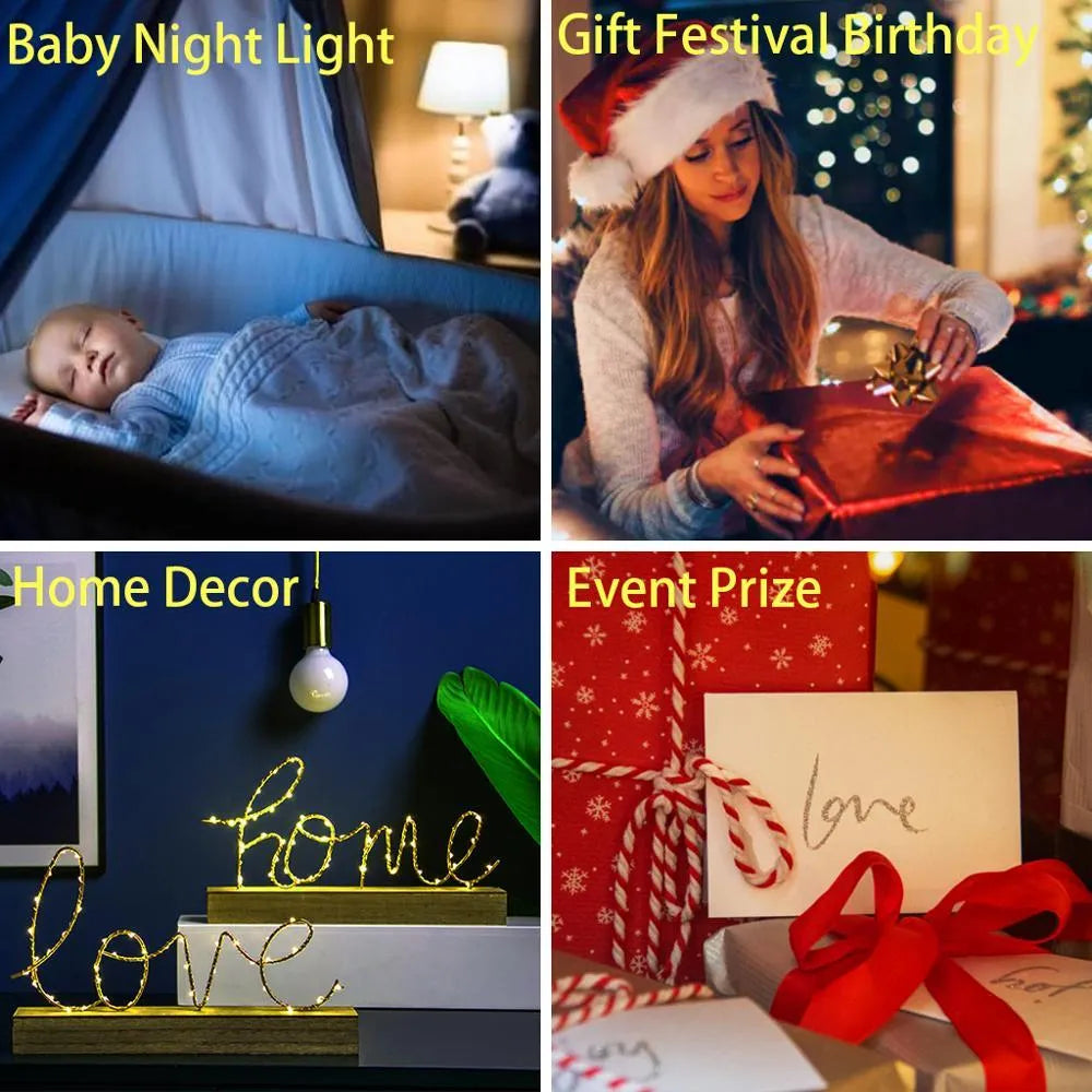 Slim white acrylic 3D decorative night light with LED illumination and remote control on a table.