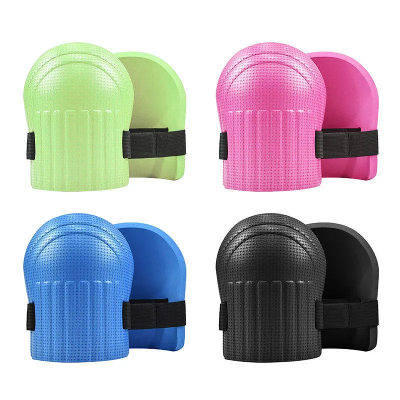A pair of thick EVA foam kneepads in different colours for work on tile floors.
