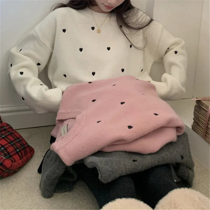 Women's acrylic pullover sweater with embroidery detailing in loose fit, crew neck and long sleeves