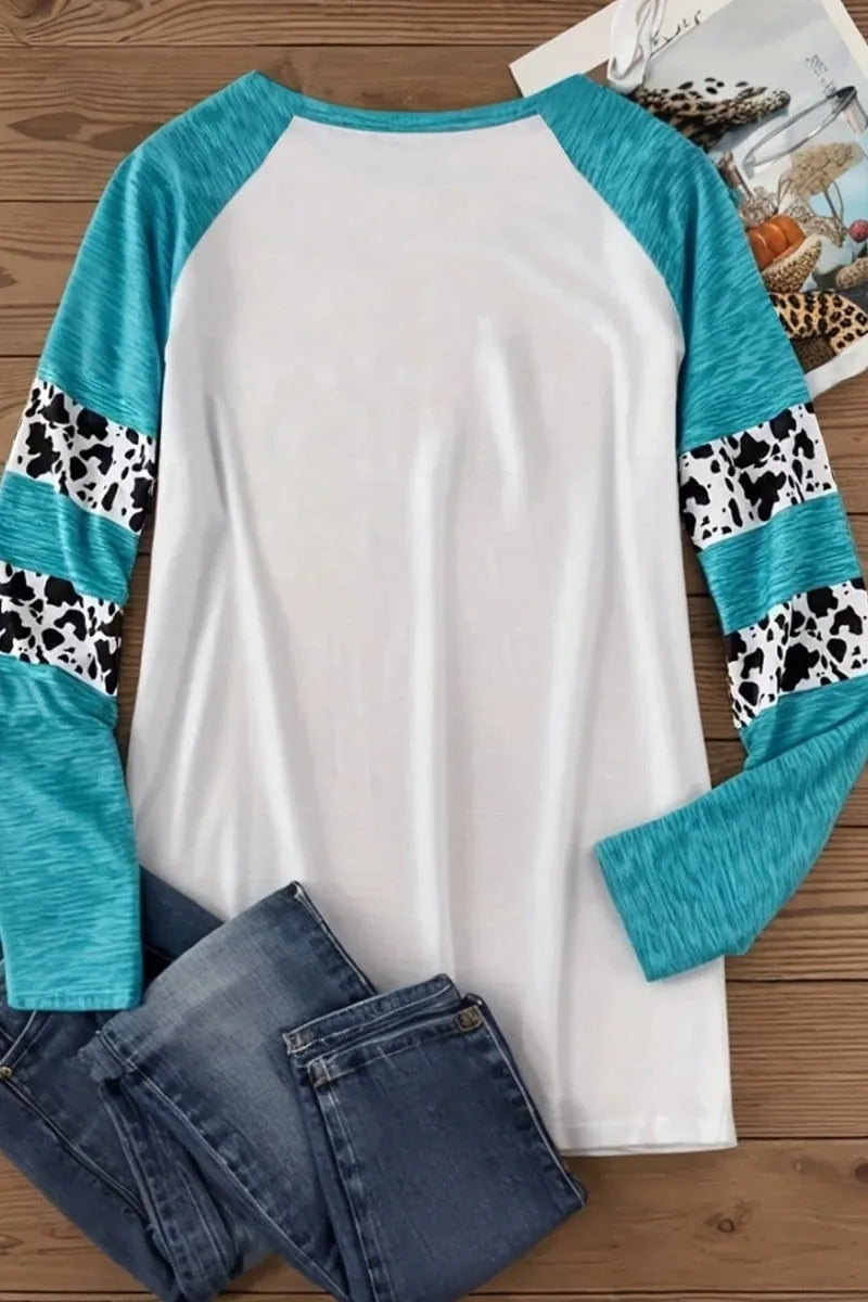 Sky blue Halloween pumpkin digital print t-shirt with long sleeves on mannequin