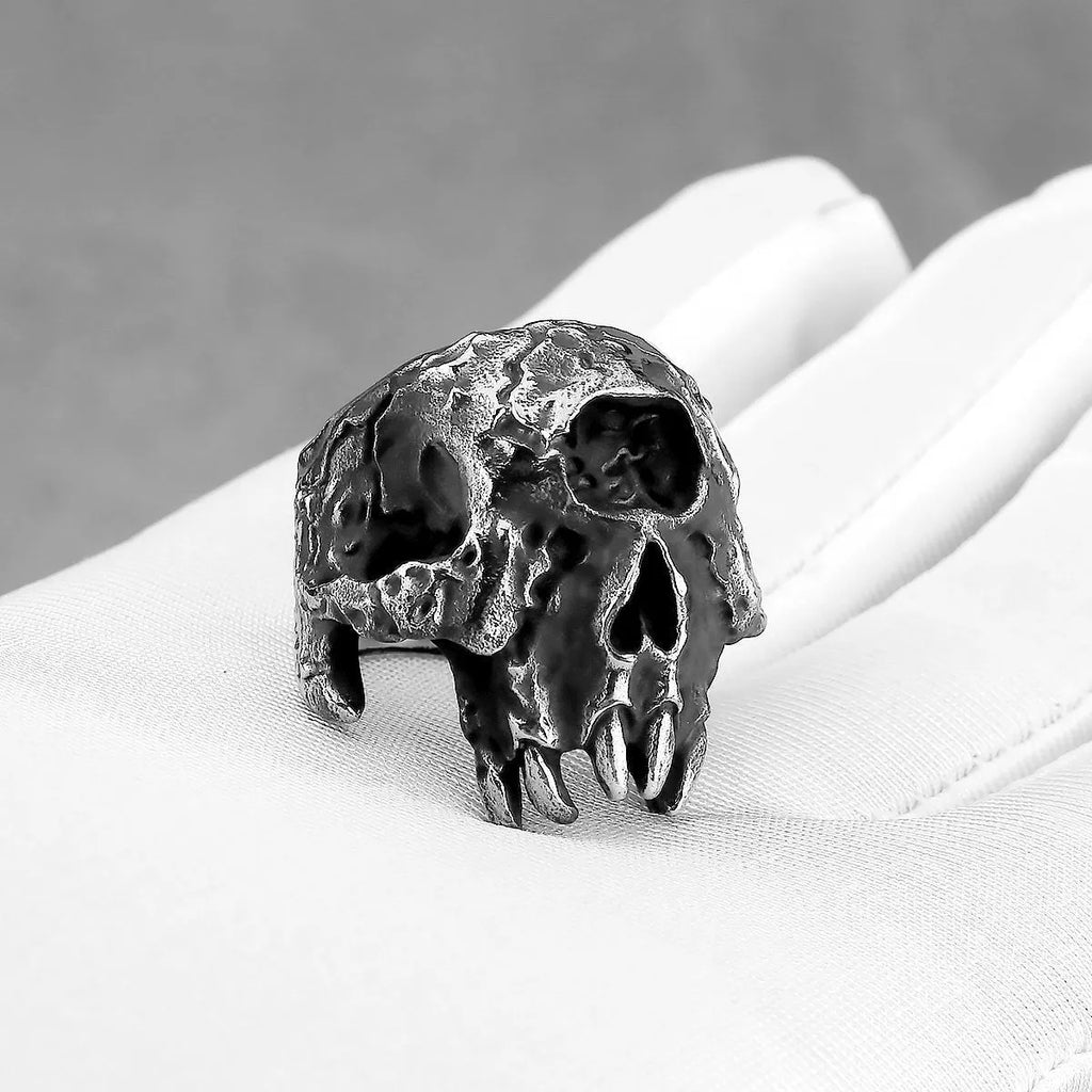 Electroplated alloy ring with one-eyed skull design in retro punk style