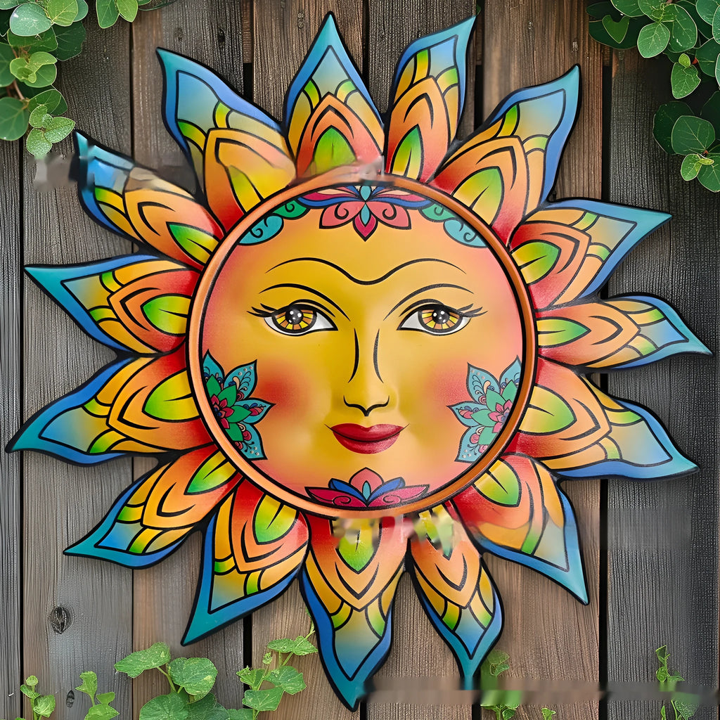 Iron sun face decorative wall hanging with garden theme for indoor walls