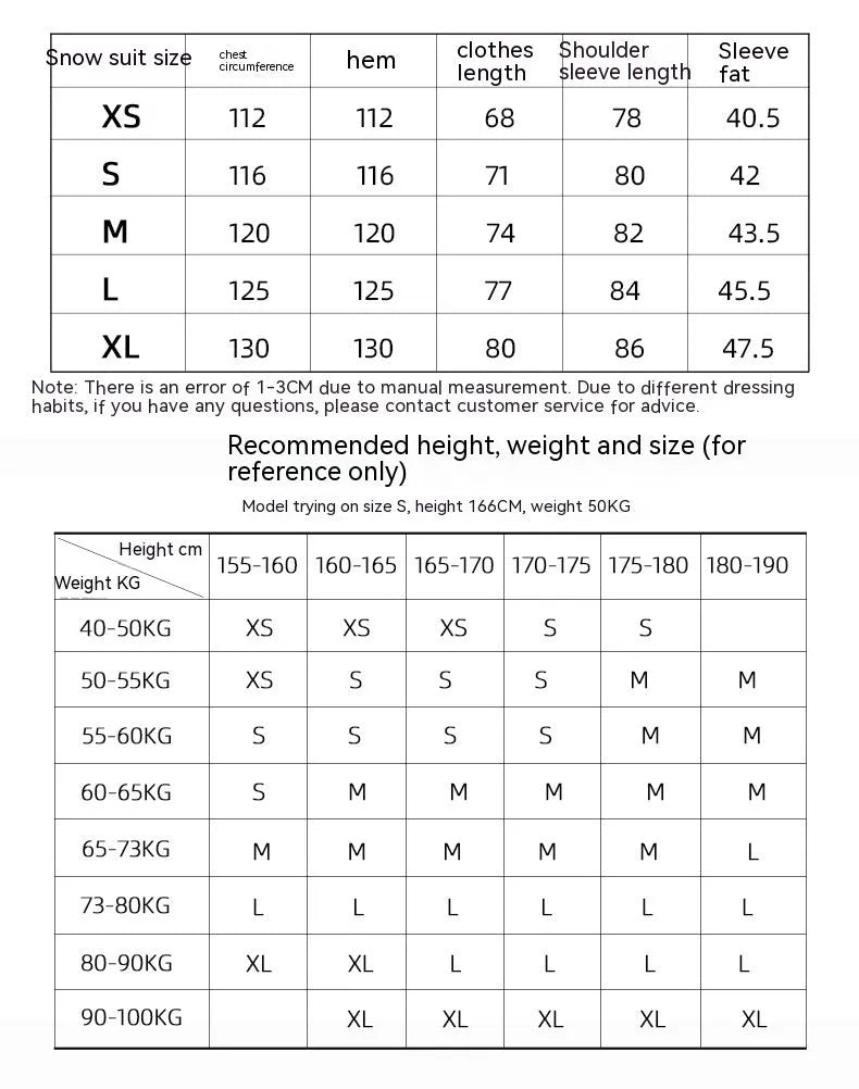 Thin veneer double plate ski suit for men and women in yellow, black, grey, or liner.