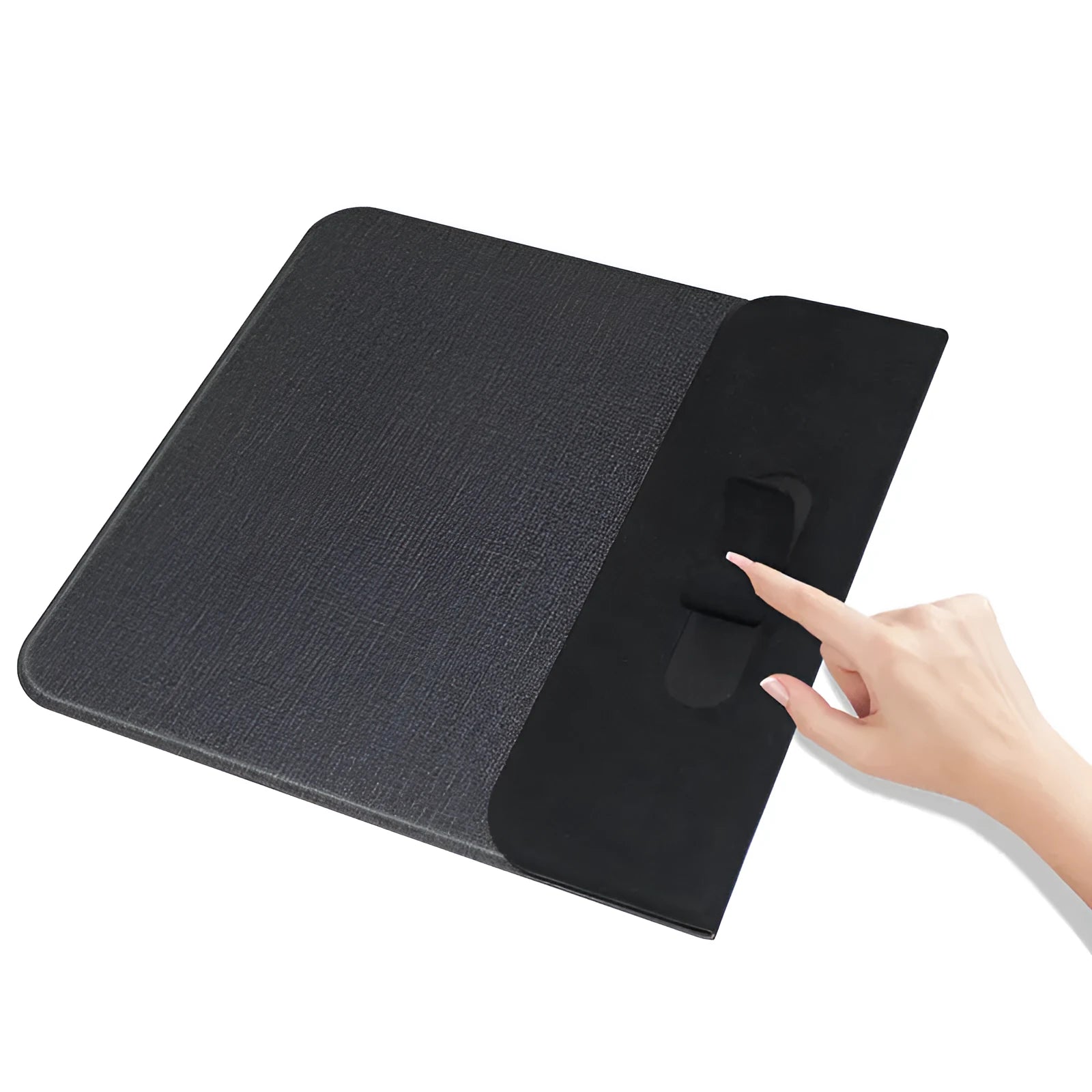 Foldable cloth wireless phone charger showing 10W fast charging and magnetic alignment features