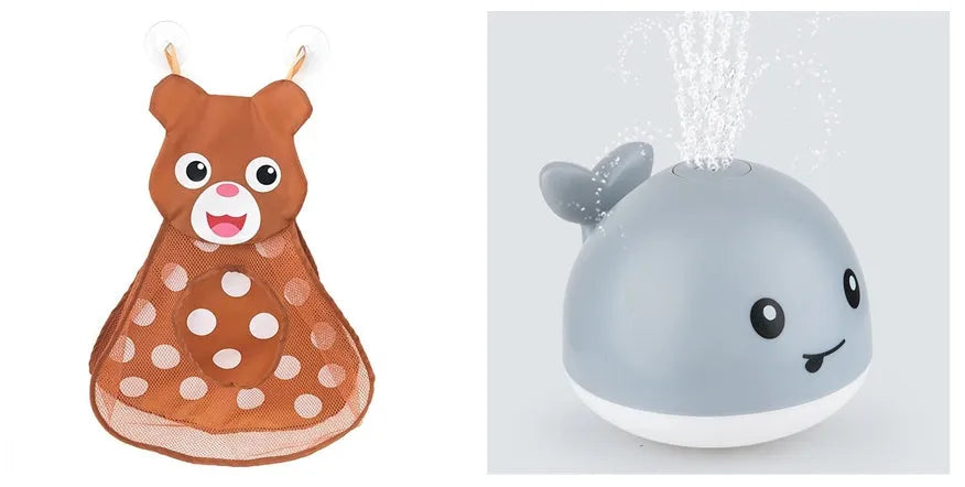 Automatic electric whale bath toy spraying water with flashing coloured lights