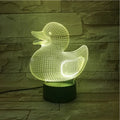 Little yellow duck 3D acrylic night light on ABS base with remote control, showing colour-changing LEDs.