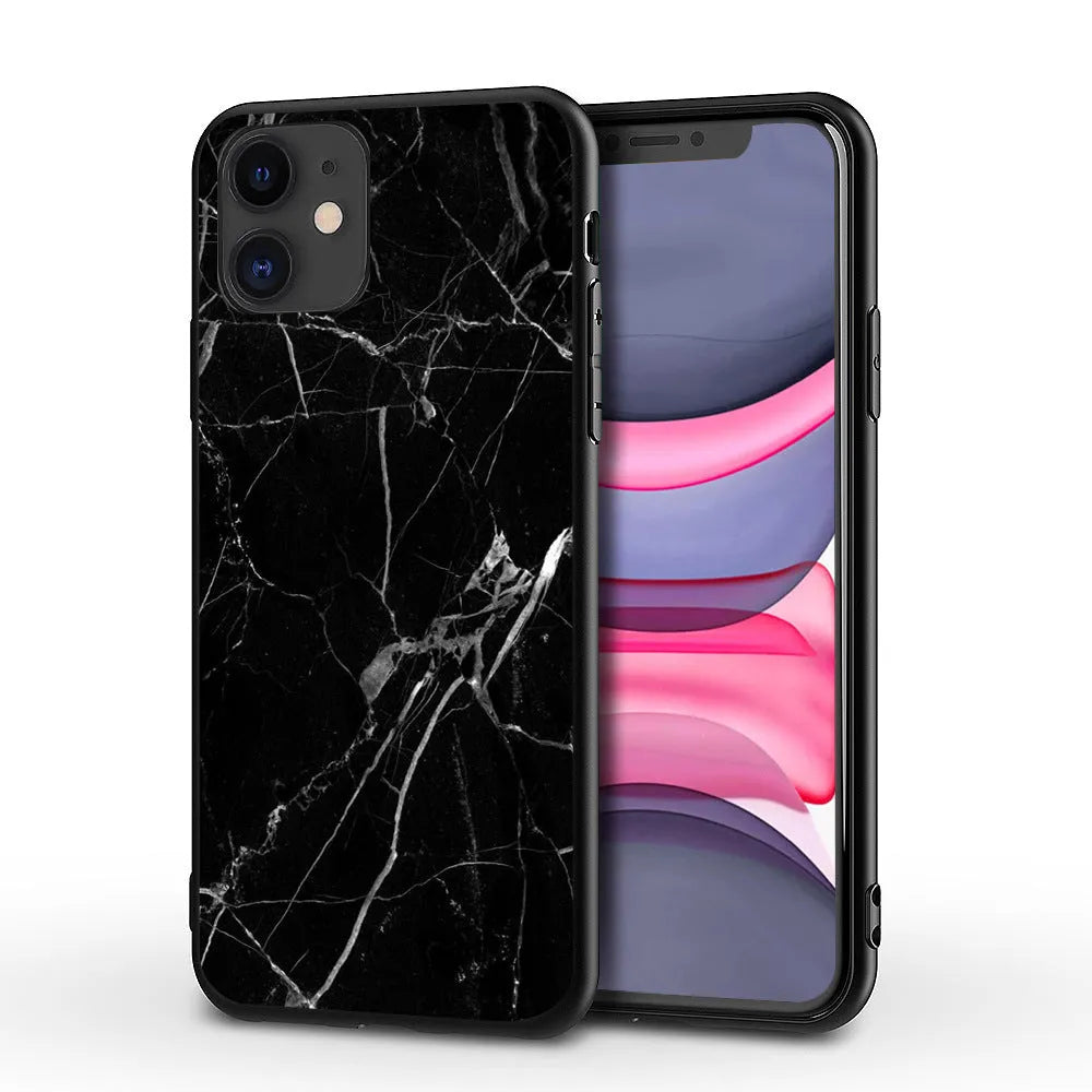 Marble pattern dual-layer iPhone case shown on iPhone 11 Pro Max