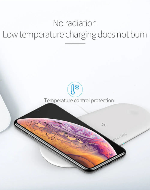 Black or white 3-in-1 wireless charging station for Apple iPhone and iWatch with Qi phone compatibility
