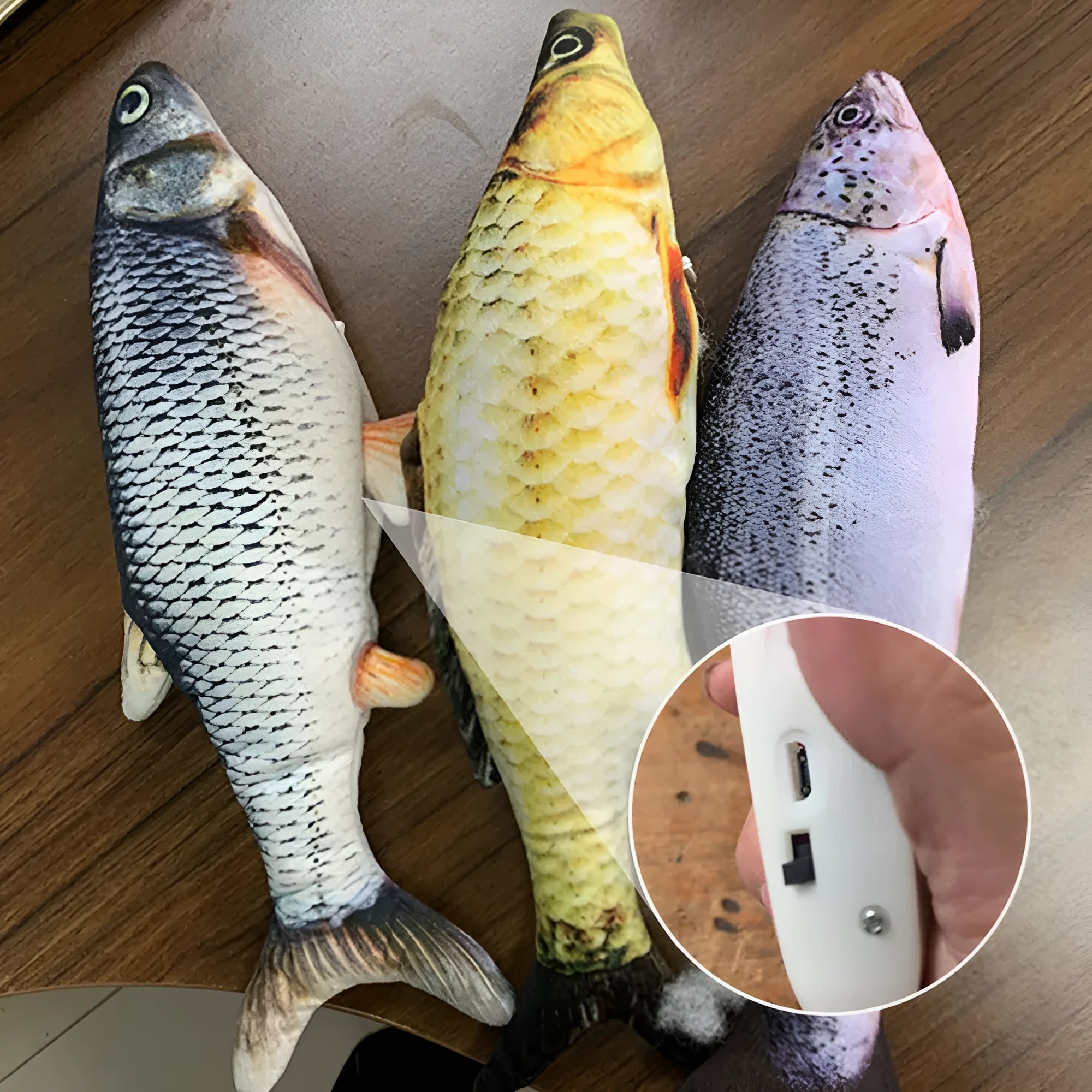 Electronic jumping fish cat toy with USB cable, multicolour options for feline play