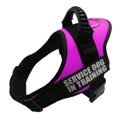 Adjustable no-pull dog harness vest with reflective strips and a chest strap, shown in various colours