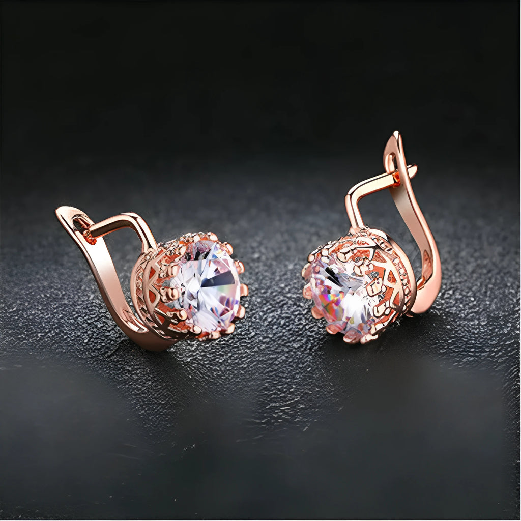 Korean retro crown ear clip earrings with white diamond accents in rose gold or white gold finish