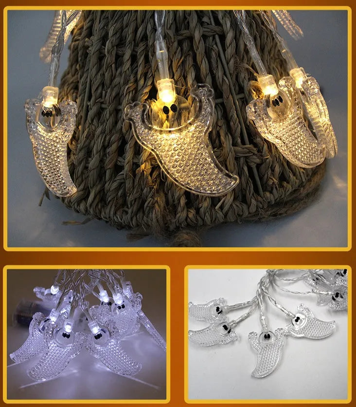 Halloween string lights with LED pumpkin, ghost, and bat decorations on a 1.2m wire.