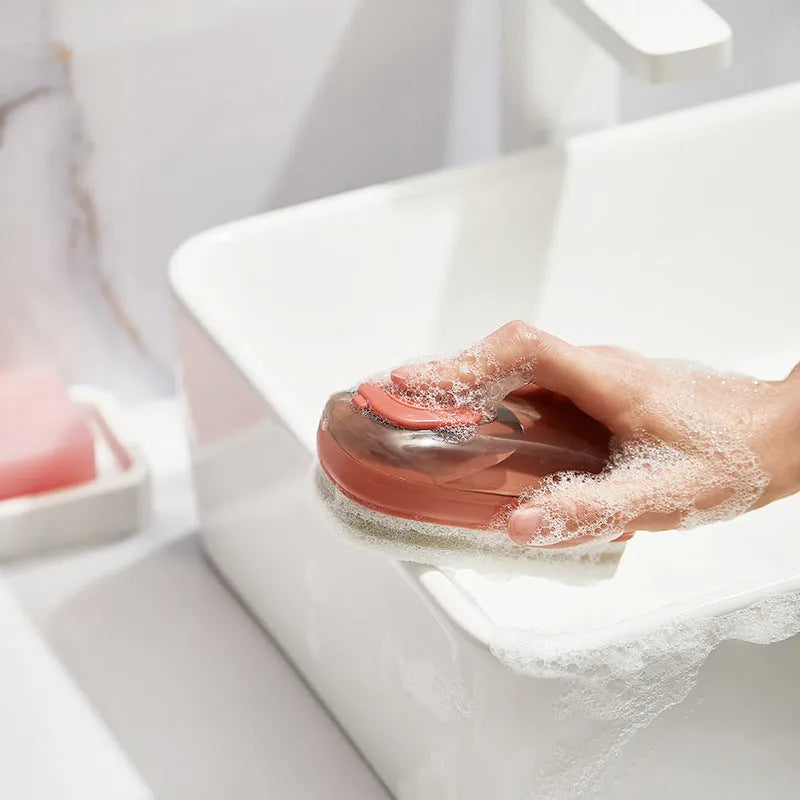 Automatic liquid cleaning brush with ergonomic ABS handle in multiple colour options