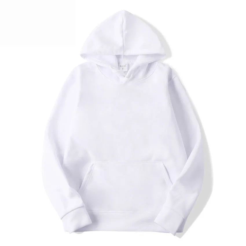 Cotton blend pullover hoodie in solid colour with hood and long sleeves