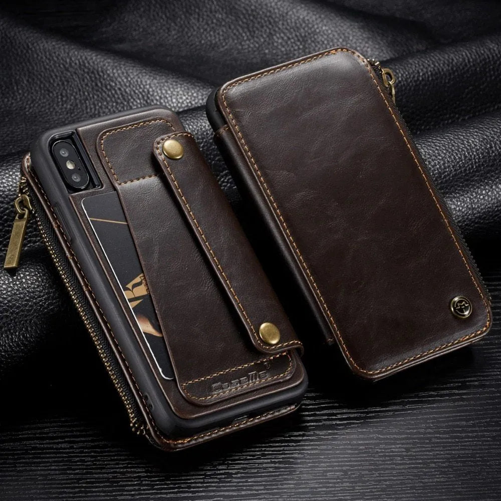 Black PU leather flip phone case for Samsung Galaxy Note9 shown open and closed.