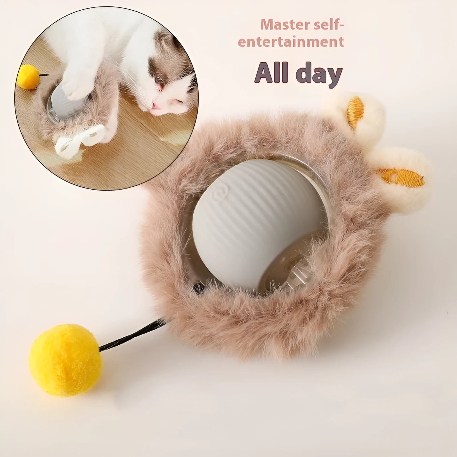 Silicone cat rolling ball toy in red, green, and grey colour options