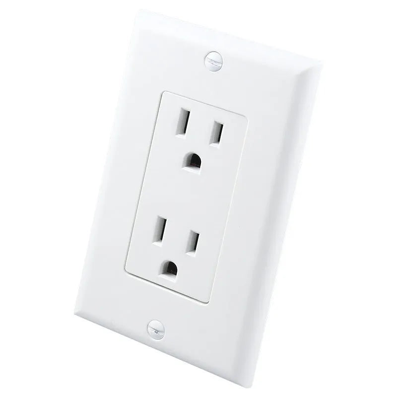 White plug-in LED night light with automatic sensor installed in wall socket