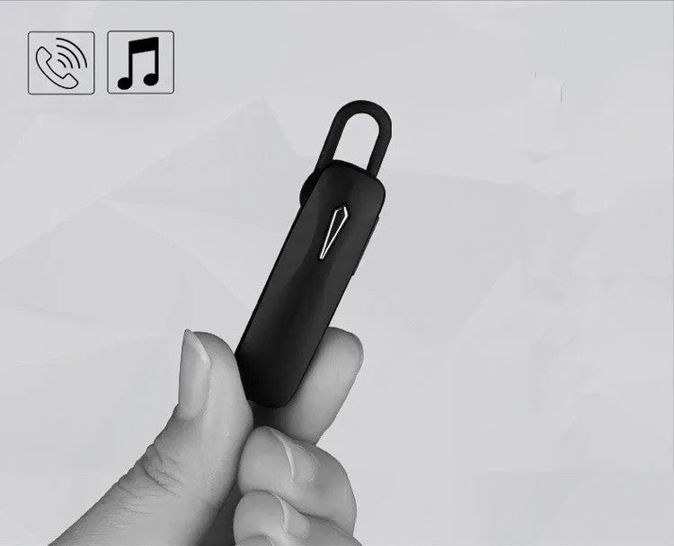 M163 black and white Bluetooth wireless headset for hands-free calls and music in the car.