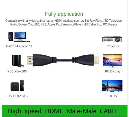 Gold-plated male-male HDMI high-speed cable in multiple lengths for HDTV and gaming consoles.