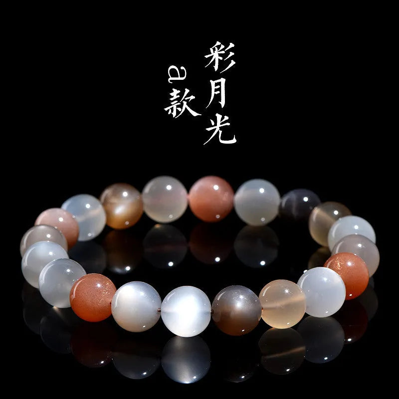 Natural colourful moonlight moonstone bracelet with 8mm beads in single circle unisex design