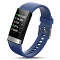 V19 smart bracelet with colour touchscreen showing health metrics on black TPU wrist strap