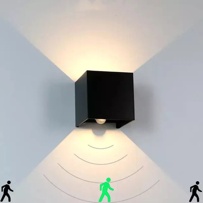 Black, grey, or white aluminium alloy indoor corridor wall lamp with 100mm cubic size.
