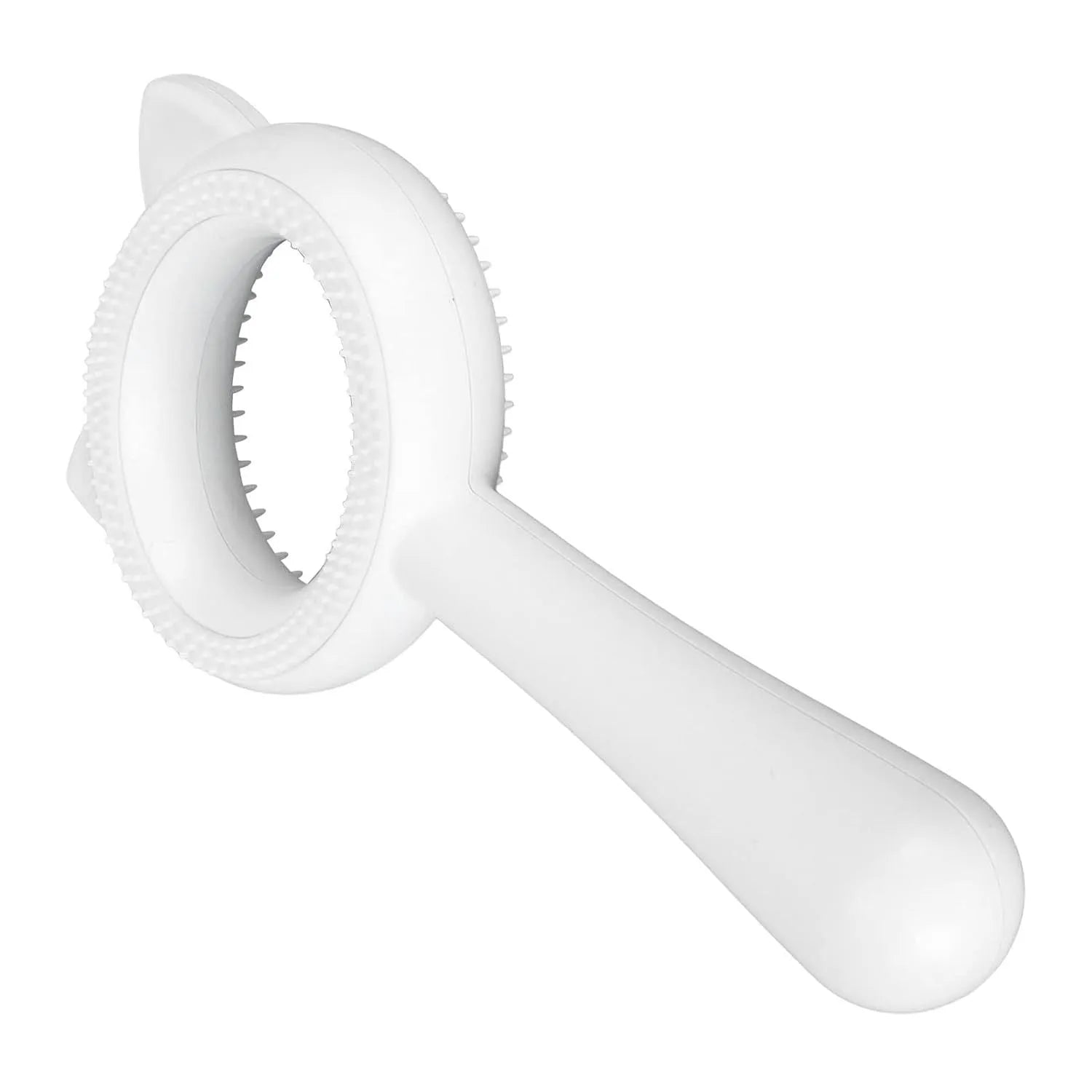 Blue and white double-sided pet grooming brush with deshedding comb and massage functions