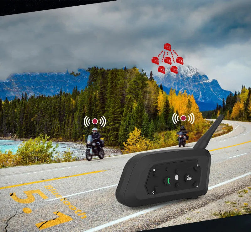 V6 Pro motorcycle helmet Bluetooth intercom unit with headphone and mounting accessories.