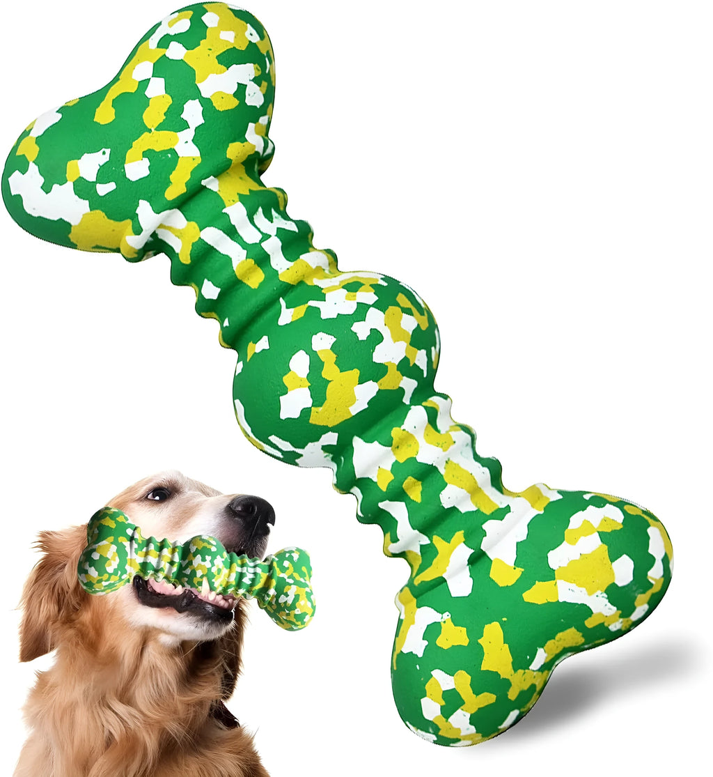 Green and white camouflage patterned natural rubber dog chew toy for large breed dogs