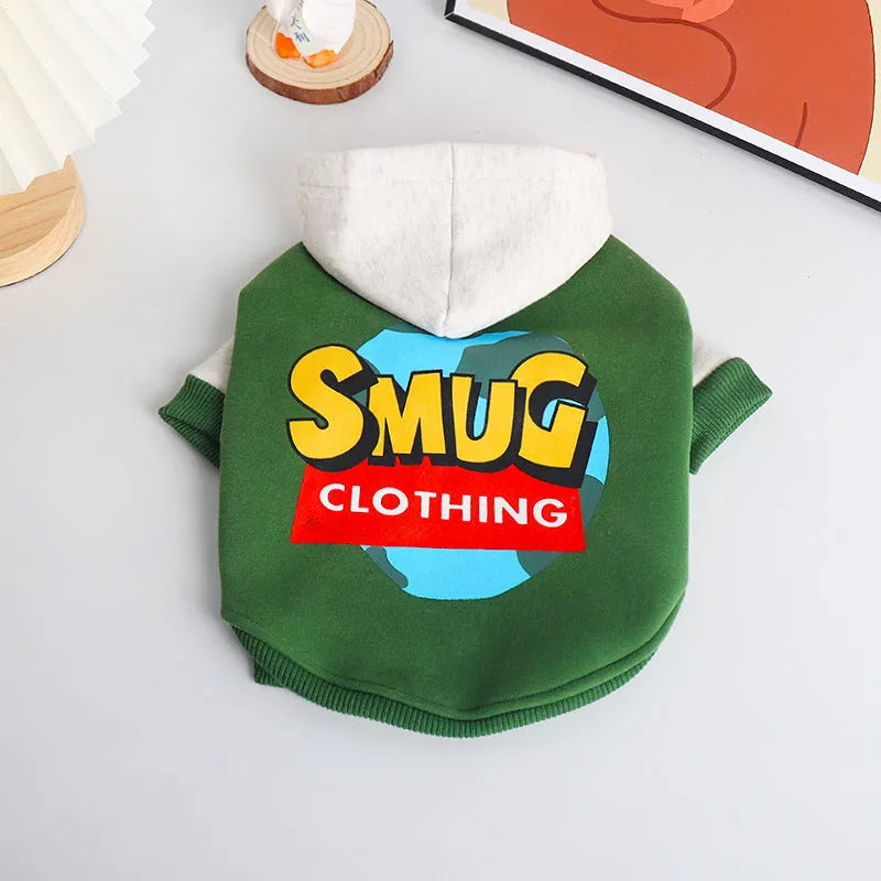 Green cotton dog jumper for large breeds, shown in sizes from L to 4XL.