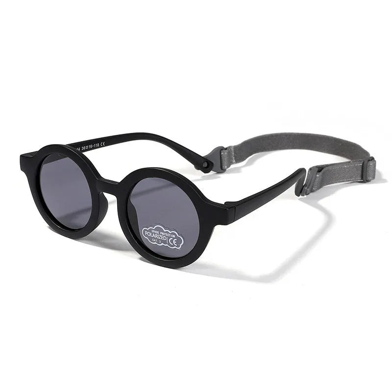 Children's round frame silicone sunglasses with UV400 protection for 0-3 year olds in multiple colour options