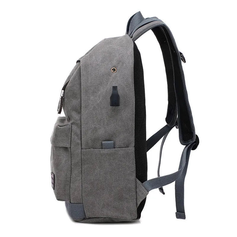 Canvas backpack with USB charging port and computer pocket in multiple colour options
