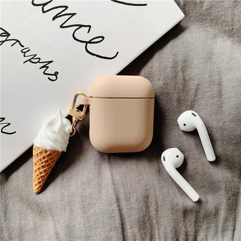 Silicone protector case for Apple AirPods 2 with a cylinder ice cream pattern design.