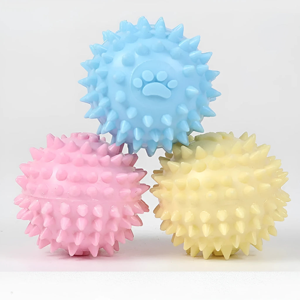 Blue TPR dog chewing ball with textured surface and 6cm diameter for teeth cleaning