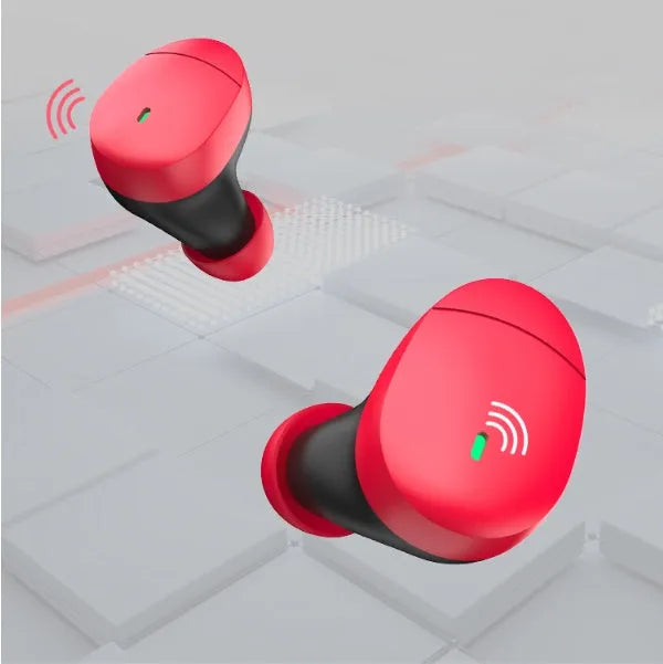 Flame red Qualcomm TWS 3040 true wireless Bluetooth 5.2 earbuds with charging cable