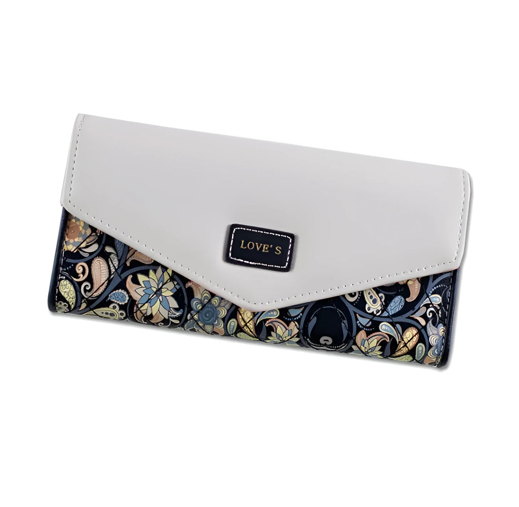 Women's three-fold PU leather wallet with buckle closure and metal clip in five colour options