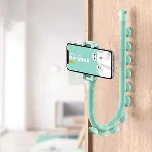 Flexible rubber phone holder with suction cup showing 62cm bendable arm in black colour