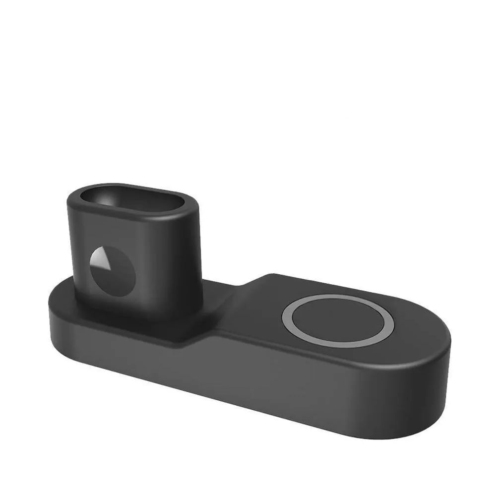 Black and white W3 three-in-one wireless charging station for Apple iPhone, Watch and AirPods