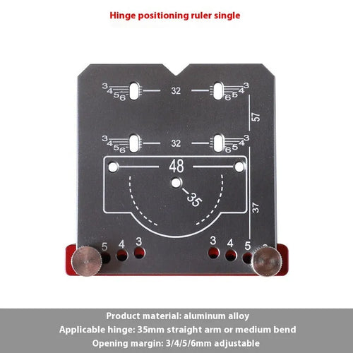 Red aluminium alloy hinge locating rule with adjustable margin settings for 35mm cabinet hinges