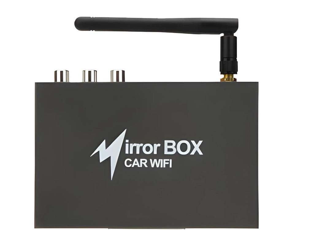 Black car mirror link box with Wi-Fi for smartphone screen mirroring to car display